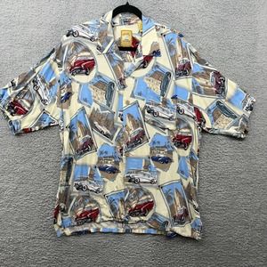 Island Collection Mens Button Down Shirt Short Sleeve Cars Hawaiian Vtg Size XL